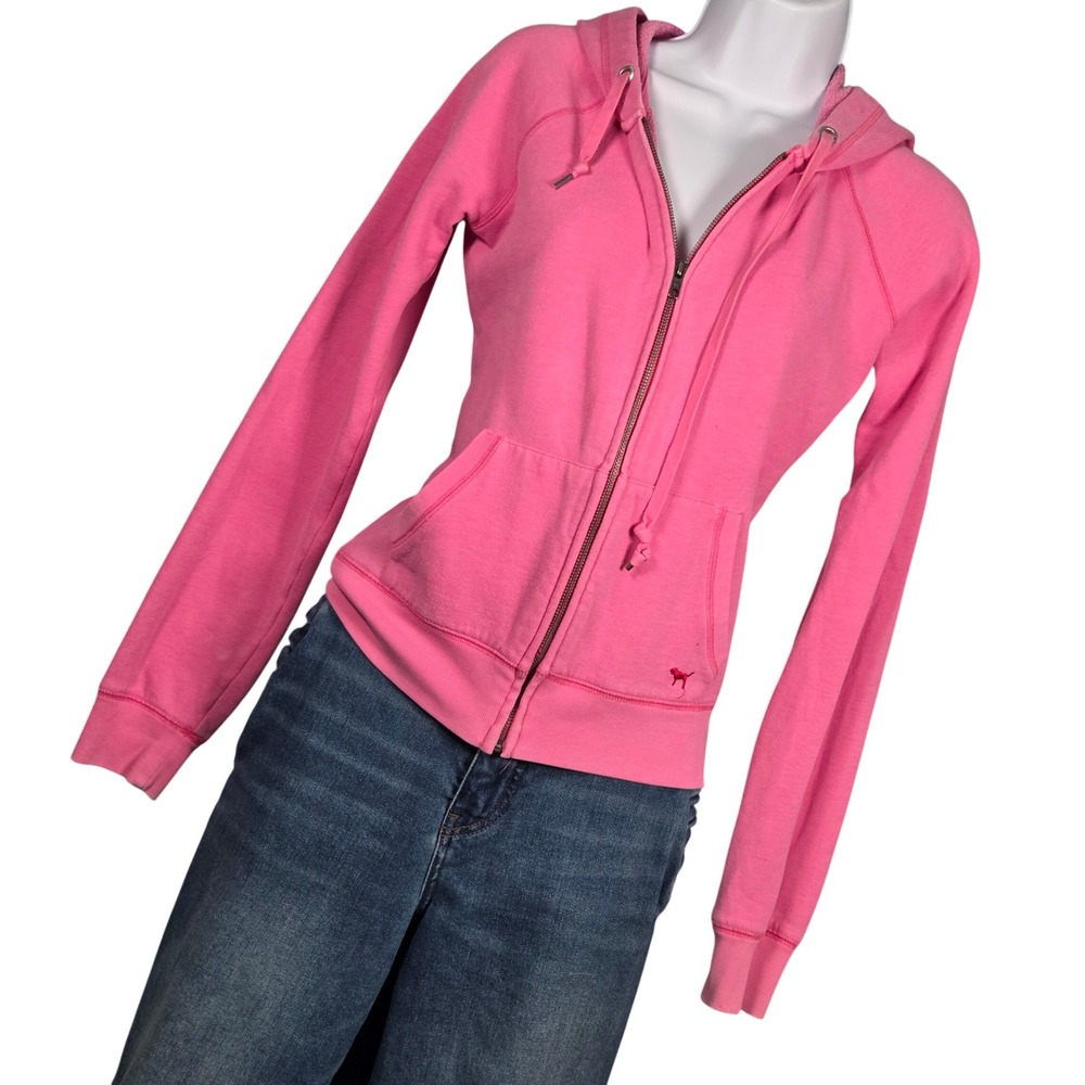 Pink Victoria's Secret Full Zip Hoodie Women Small Peace Love Graphic Mcbling